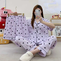 Ensemble de pyjama élégant trois pièces pour femme, col rabattu, imprimé animal et lettres, taille élastique, 100 % coton, printemps/été/automne