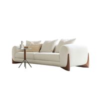 Canapé trois places en tissu laine d'agneau avec cadre en bois carré, style minimaliste moderne italien, éponge, écologique, pour hôtel, appartement, salon