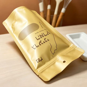Custom Matte Gold snack mix stand-up <b>pouch</b> heat sealing packaging With Hang Hole and clear window - Product Image 5