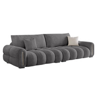 Sofá Moderno con Mechones, Tapizado en Tela de Pana Acanalada, con Reposabrazos con Detalles Metálicos, Color Gris Carbón Texturizado, para Sala de Estar