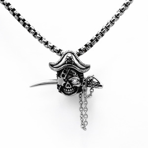 Yunnique-collar con colgante de calavera pirata de acero inoxidable, cadena con sombrero y espada, joyería de moda para hombres y mujeres - Product Image 1