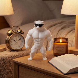 Divertida Figura de Oso Polar Musculoso Impresa en 3D, Estatua de Animal Musculoso con Gafas de Sol, Decoración de Gimnasio, Regalo Motivacional para Escritorio - Product Image 1
