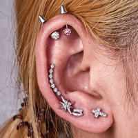 Piercing plat en titane ASTM F136 à filetage interne avec grappe de zircone cubique pour l'oreille, labret, hélix, tragus, cartilage
