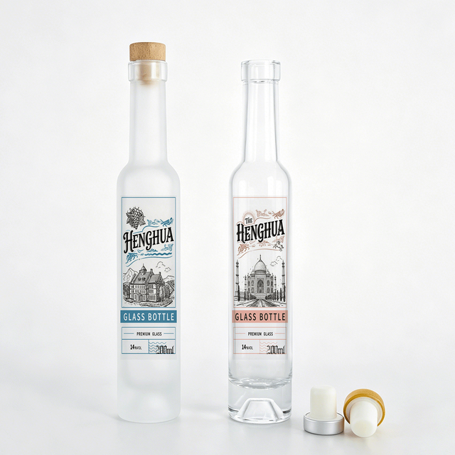 Factory Long Neck 200ml 375ml 500ml 750ml Frosted Clear Glass Wine Bottle 50cl 75cl Glass Liquor Gin Rum Spirit Bottle with Cork