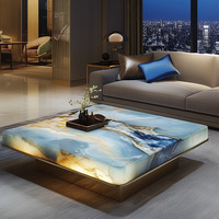 Table basse de luxe lumineuse en marbre naturel, table de salon haut de gamme en pierre de jade lumineuse et colorée pour villa, maison et bureau