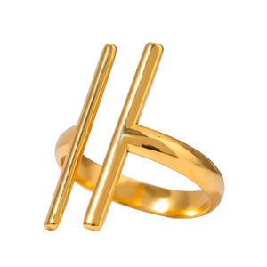 Geometric <b>Open</b> <b>Ring</b> 18k Gold Stainless Steel Line Design Unisex Jewelry Gift - Product Image 1