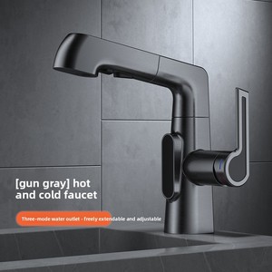 Robinet extractible pour lavabo, eau chaude et froide, lavabo de salle de bain, style crème, réglable, usage domestique - Product Image 2