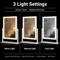 Miroir de maquillage de table blanc avec éclairage, 28 cm, rotation à 360°, miroir lumineux avec 3 modes de couleur, variateur d'intensité tactile