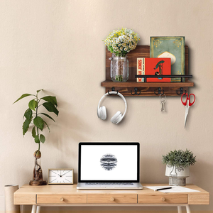 <span class=keywords><strong>Porte</strong></span>-clés et <span class=keywords><strong>porte</strong></span>-lettres mural en bois rustique avec étagère de présentation, décoration d'entrée style ferme, <span class=keywords><strong>porte</strong></span>-clés avec crochets métalliques pour couloir - Product Image 5