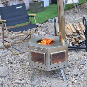Portable Hexagonal Wood Burning <strong>Tent</strong> <strong>Stove</strong> 304 Stainless Steel <strong>Hot</strong> <strong>Tent</strong> Camping Heater with Chimney Pipe and Glass Window - Product Image 1