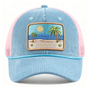 थोक कस्टम स्पोर्टी डोबी कॉर्डरॉय बच्चों 5 पैनल 2 टोन ब्लू समर बीच कढ़ाई मेष ट्रक टोपी - Product Image 2