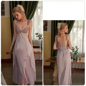 Conjunto de Pijama Sexy para Mujer, Verano/Primavera, Algodón con Encaje, Sin Mangas, Largo hasta la Rodilla, Transpirable y de Secado Rápido - Product Image 5