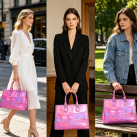 Sac fourre-tout rose métallisé pour femme, holographique irisé, grande capacité, sac à main pour femme, en stock, prêt à être expédié depuis l'entrepôt américain