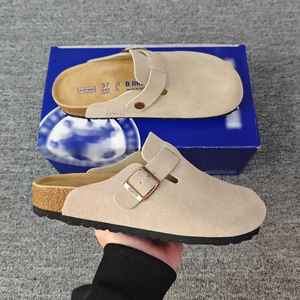 Mules plates d'extérieur de qualité supérieure, sabots Birkenstock, sandales Bostones en cuir véritable et daim, pour hommes et femmes, avec semelle en liège Hana, sabots solides - Product Image 2