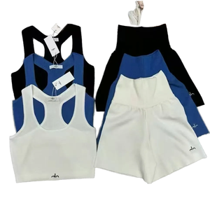 Ensemble de fitness deux pièces pour femme : Soutien-gorge de sport réversible et respirant avec logo frontal et short de fitness taille haute - Product Image 1