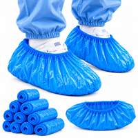 Surchaussures jetables en plastique bleues, imperméables, avec bord élastique, pour le nettoyage, l'hôpital, le laboratoire, la maison, le bureau