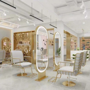 Modern Design Double-Sided Barber <b>Mirror</b> Station | Metal Frame <b>LED</b> Light Salon Floor <b>Mirror</b> for Beauty Salons - Product Image 2
