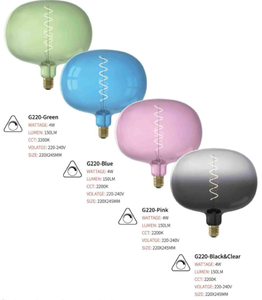 Homeuse Décoratif Grandes <span class=keywords><strong>Ampoules</strong></span> G220 E26/E27 Vert Bleu rose Noir clair Plein Verre Led Globe Filament Ampoule - Product Image 4