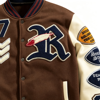 Veste de baseball varsity pour homme, vintage, avec patchwork brodé en chenille, manches en PU, style streetwear décontracté