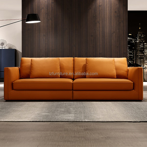 Canapé en cuir véritable marron moderne personnalisable, design italien de luxe, canapé lounge 3 places, mobilier pour hôtel, villa, salon - Product Image 3