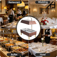 Plat de service rectangulaire Hoetl 9L en acier inoxydable effet bois, chauffe-plat de buffet pour traiteur avec couvercle suspendu et réchaud à alcool