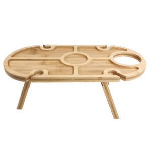 ที่วางไวน์และของกินเล่นแบบพับได้,โต๊ะปิคนิคพกพาพับได้สำหรับตั้งแคมป์พร้อมขวดและที่วางแก้วสามารถถอดออกได้ - Product Image 2