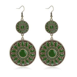 Boucles d'oreilles pendantes bohèmes en alliage, forme fleur, serti clos, bijoux de fête pour femme, plaqué bronze antique - Product Image 4