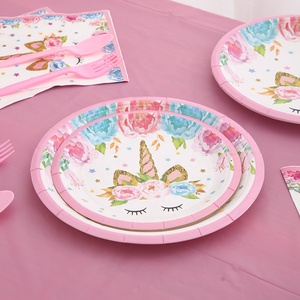 Juego de Platos Desechables de Papel con Tema de Unicornio DAMAI, Vajilla para Fiestas, Juego de Vajilla Rosa para Niños - Product Image 4