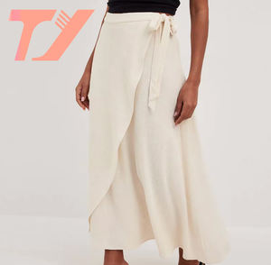 TUOYI Oem produttore personalizzato moda volant bianco Maxi lungo avvolgente gonna di lino puro per le <span class=keywords><strong>donne</strong></span> <span class=keywords><strong>minigonna</strong></span> - Product Image 1