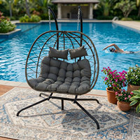 Fauteuil suspendu double en rotin tressé pour patio, avec support, pour enfants et adultes, ensemble de mobilier d'extérieur, hamac de relaxation pour jardin