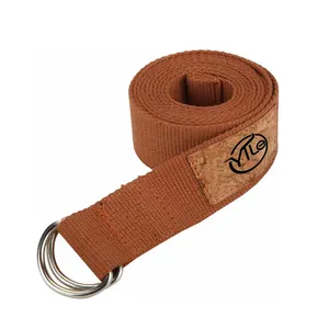 Custom Label Gym Fitness Exercise Strap Yoga Stretching Leather Yoga Luxurious Sports Cotton Straps With Loops