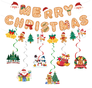 Joyeux Noël Fête Suspendu Arbre <span class=keywords><strong>De</strong></span> Noël Guirlande Père Noël Bonhomme <span class=keywords><strong>De</strong></span> Neige Elk Bas Cadeau Étoile Feuille Tourbillons Bannières Guirlande Décor - Product Image 1