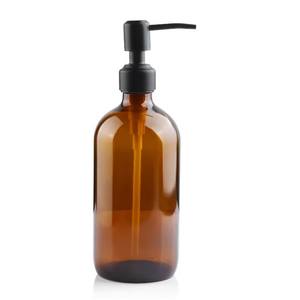 Flacon de désinfectant pour les mains en verre brun de 16 oz avec tête de pompe en acier inoxydable - Product Image 3