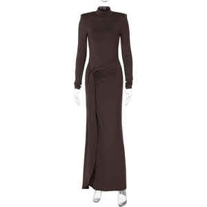 Tricot longue robe à manches longues femmes tenue décontractée fendue élégante dames fête Vestidos - Product Image 4