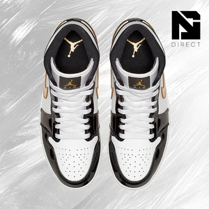 รองเท้า Air <span class=keywords><strong>Jordan</strong></span> <span class=keywords><strong>1</strong></span> <span class=keywords><strong>Mid</strong></span> Patent <span class=keywords><strong>SE</strong></span> 'Black Gold' แบบหุ้มข้อกลาง สายรัดแบบผูก พื้นรองเท้าทำจากยาง สไตล์รองเท้าเดิน - Product Image 3
