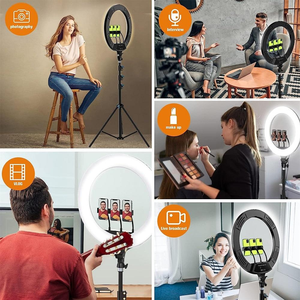 Lámpara de Anillo LED Profesional de 45 cm (22 Pulgadas) <span class=keywords><strong>para</strong></span> Maquillaje y Selfies, con Trípode, <span class=keywords><strong>para</strong></span> Transmisiones en Vivo en TikTok y YouTube - Product Image 4