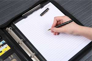 Leather Business Portfolio Bag A4 File Folder Organizer Zipper Closure <strong>Padfolio</strong> with Calculator - Product Image 5