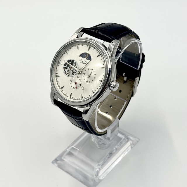 Custom Luxury Black Visible Movement Mechanical Watches Moon Phase Automatic Watch for Men Gift