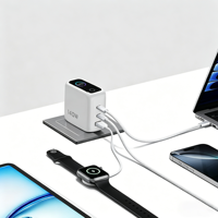 Pengisi Daya Cepat GaN Tiga Port OEM 140W dengan Layar Real-time, Pengisian Daya PD 3.0, Port USB Tipe-C untuk Ponsel, Tablet, Laptop, Colokan US Lipat