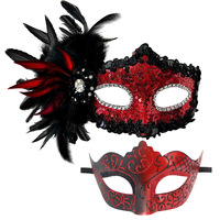 Masque de mascarade en plumes pour couples, masque pour les yeux, couvre-visage, accessoire de cosplay de reine, pour bal, bal de promo, carnaval, accessoires de maquillage
