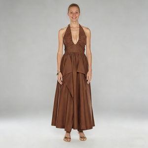 <span class=keywords><strong>Abito</strong></span> lungo elegante da donna marrone con scollo all'americana, senza maniche, a trapezio, estivo, da spiaggia, per feste, con tasche - Product Image 3