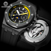 Montre mécanique automatique pour homme, chronographe multifonctionnel, étanche, boîtier en acier inoxydable, aiguilles, bracelet en silicone de luxe