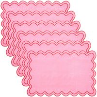 Manteles Individuales Rosados y Rojos Bordados con Borde Ondulado de 13 x 19 Pulgadas, Manteles Individuales Bordados con Borde Ondulado para Comedor, Bodas, Fiestas, Decoración Navideña