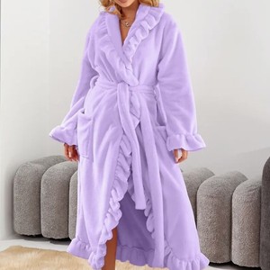 Accappatoio romantico autunno inverno da <span class=keywords><strong>donna</strong></span> <span class=keywords><strong>pigiama</strong></span> di flanella spessa a maniche lunghe <span class=keywords><strong>vestaglia</strong></span> stile palazzo in velluto francese caldo - Product Image 4