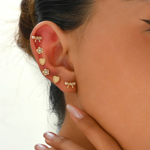 Sweet Fresh Korean Style Heart <b>Bow</b> Stud Earrings Set For Women <b>Gift</b> Fashion Jewelry EH4884 - Product Image 1