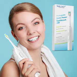 批发自有品牌牙科护理美白防水自动声波充电电动牙刷，带2分钟定时器