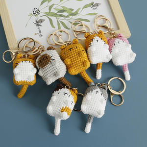 Porte-clés chat en laine douce de haute qualité au design anime, pendentif animal en peluche tricoté à la main, forme 3D en relief, portable - Product Image 3