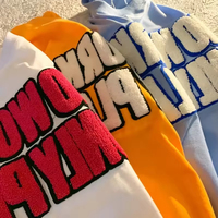 Kaos Pria Bordir Chenille Custom, Kaos Handuk Warna-warni, Kaos Anime Kartun Grafis, Bordir Mesin Mewah