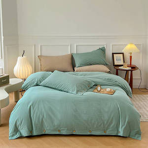 Set di Biancheria da Letto in Cotone Lavato <span class=keywords><strong>Tinta</strong></span> <span class=keywords><strong>Unita</strong></span>, <span class=keywords><strong>Copripiumino</strong></span> e Federe Traspiranti e Delicate sulla Pelle, Lenzuola Morbide per Casa e Hotel - Product Image 6