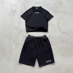 Ensemble de jogging deux pièces personnalisé pour homme : short et t-shirt, survêtement uni vierge 100 % coton - Product Image 2